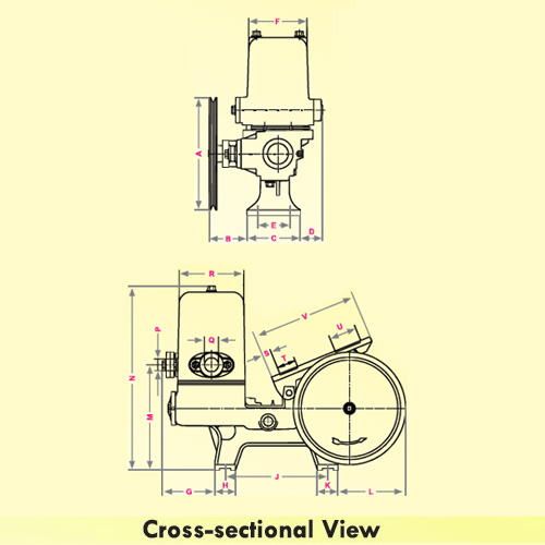 wireframe view of reciprocating pump from front and side angles